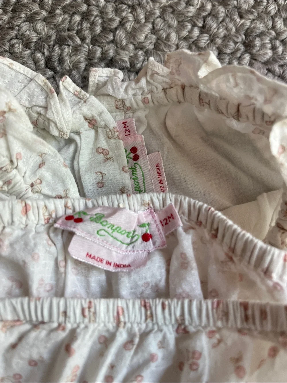 Bonpoint Cream Dress and Bloomer Set with Pink Floral Print
